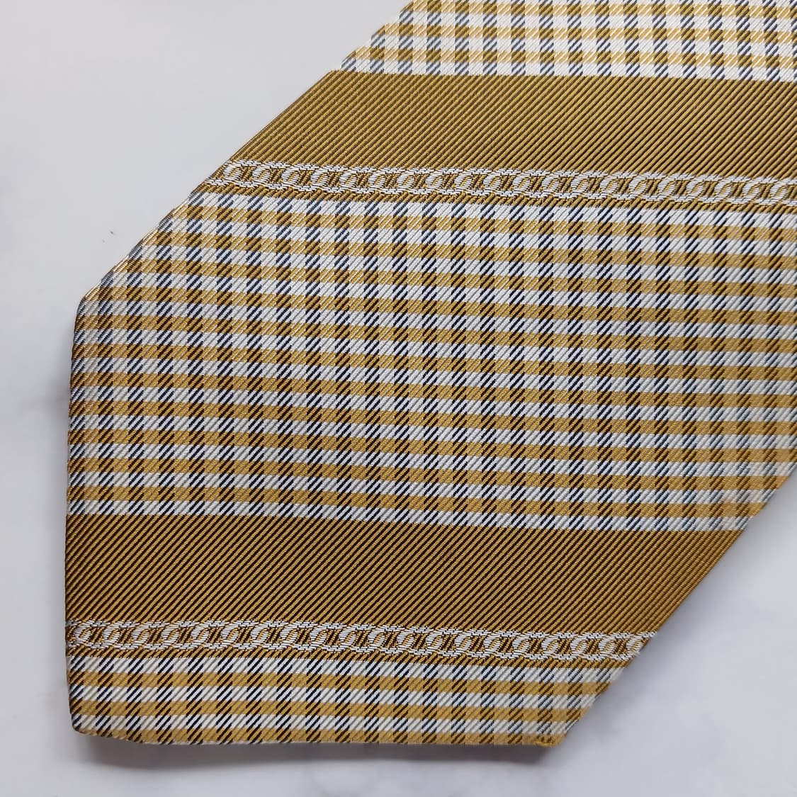 샤넬 실크 브라운 체크 패턴 넥타이 9.9cm A+등급 E1030 상품이미지5