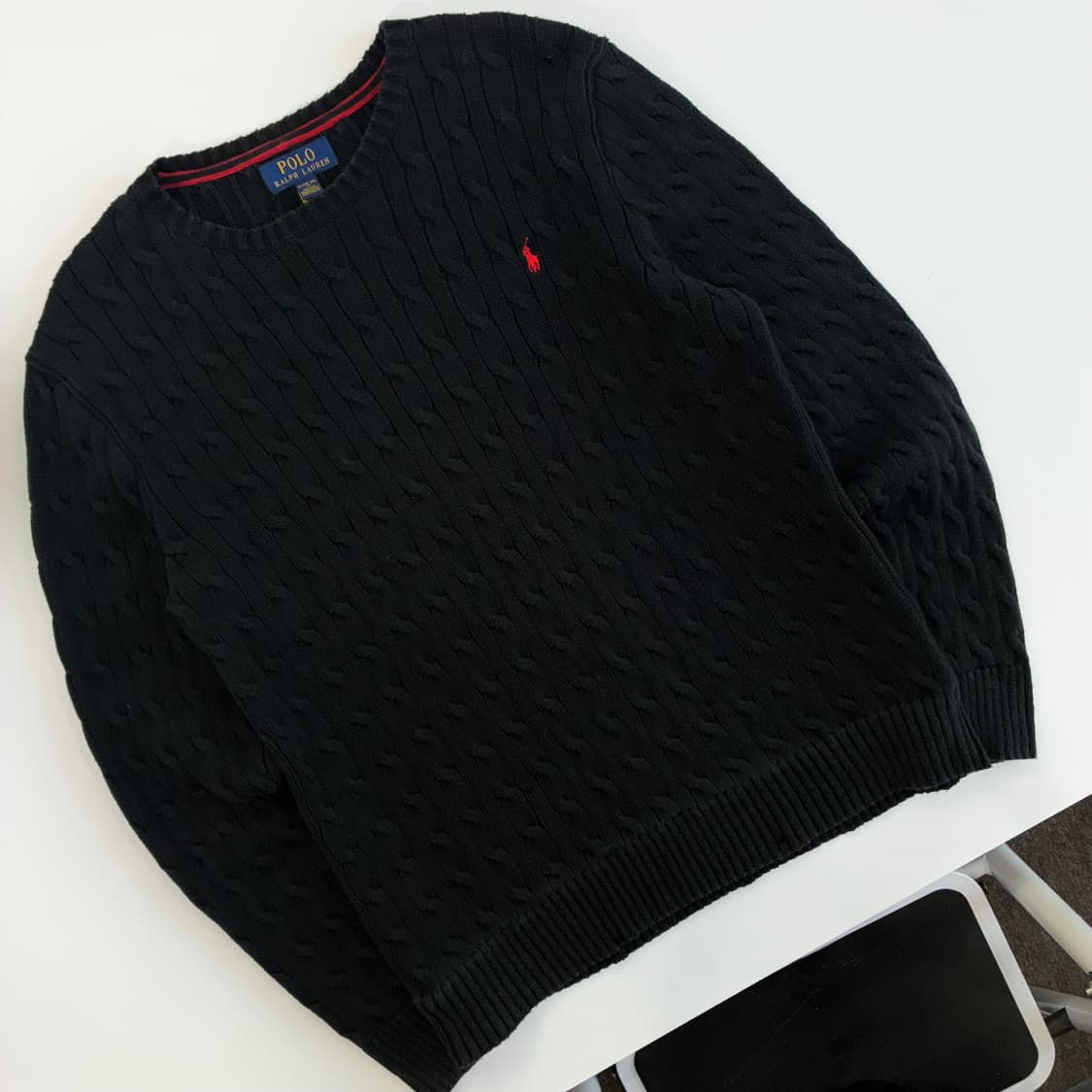 Polo  폴로 랄프로렌 신형 자수 코튼 블랙 꽈배기 니트  상품이미지2