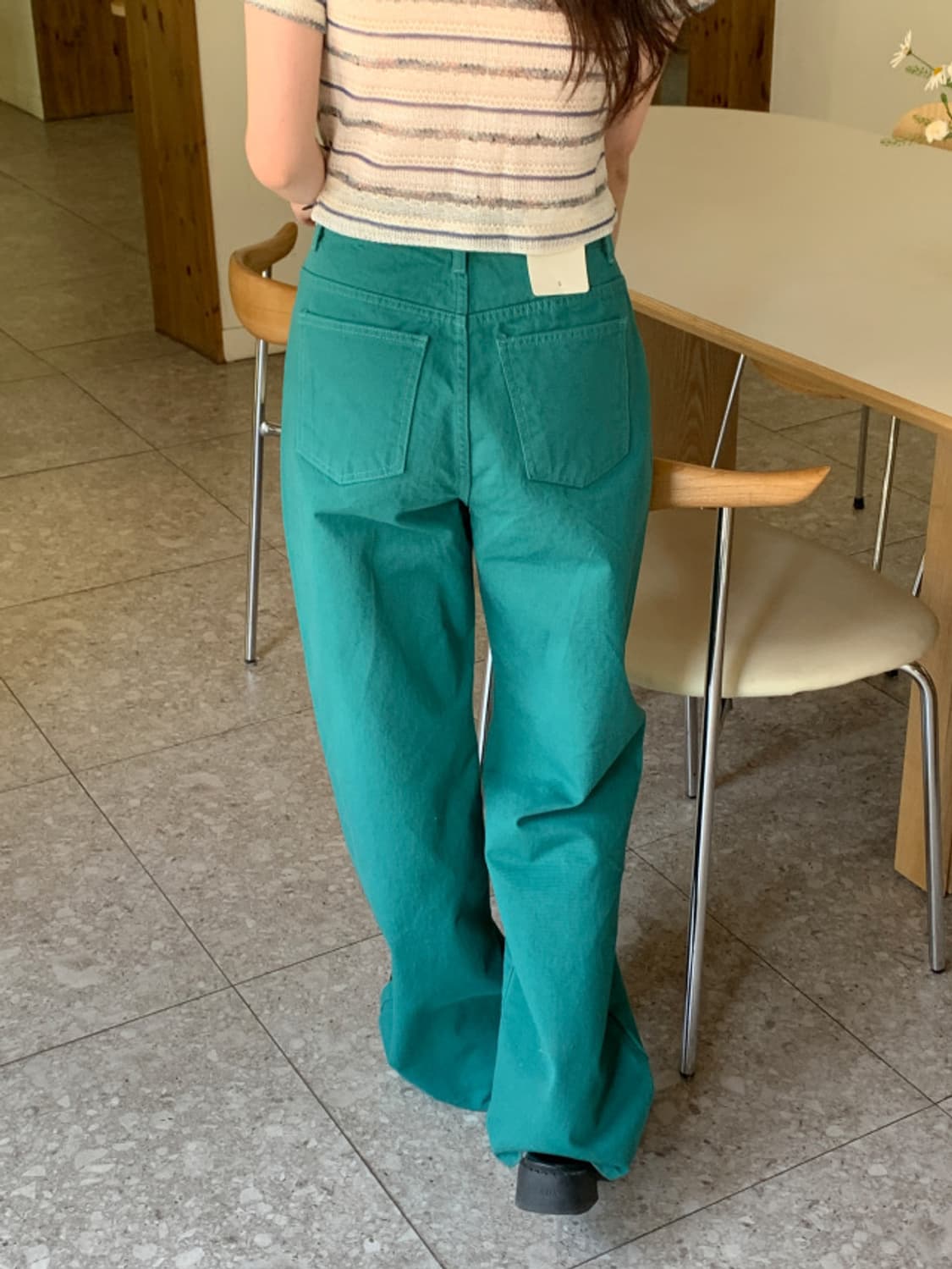 어베인 그린 코튼 와이드팬츠 면바지 상품이미지8