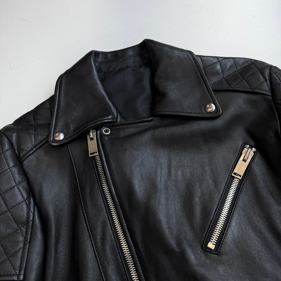 사선 바이커 멀티지퍼 리얼레더 이태리 램스킨 라이더 가죽자켓 상품이미지4