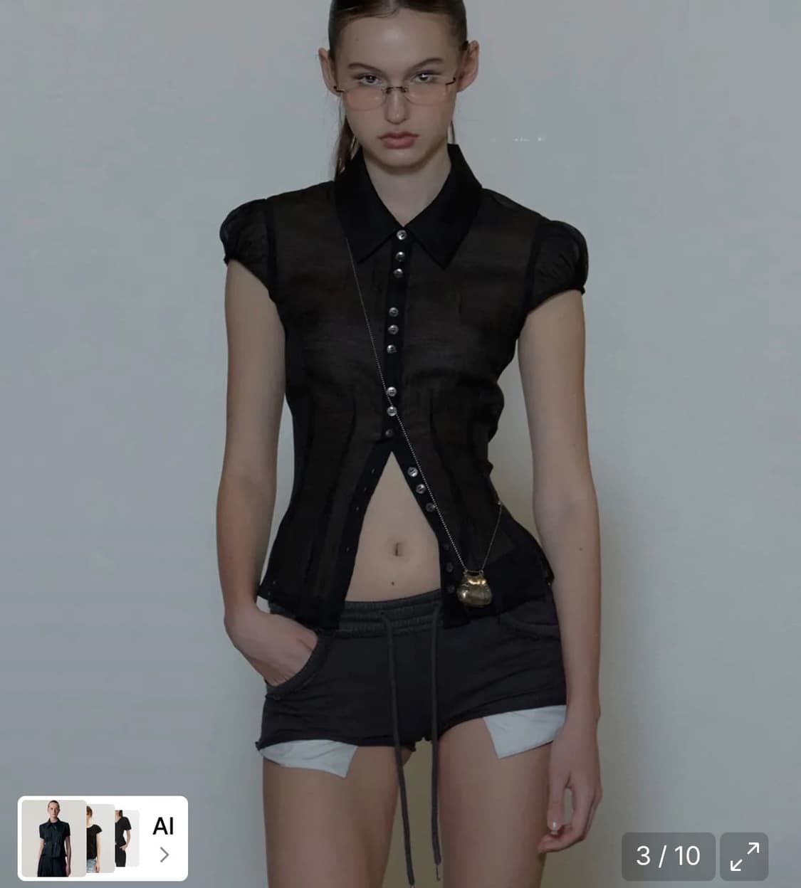 스컬프터 Sheer Pleated Hem Blouse Black 블라우스 상품이미지3