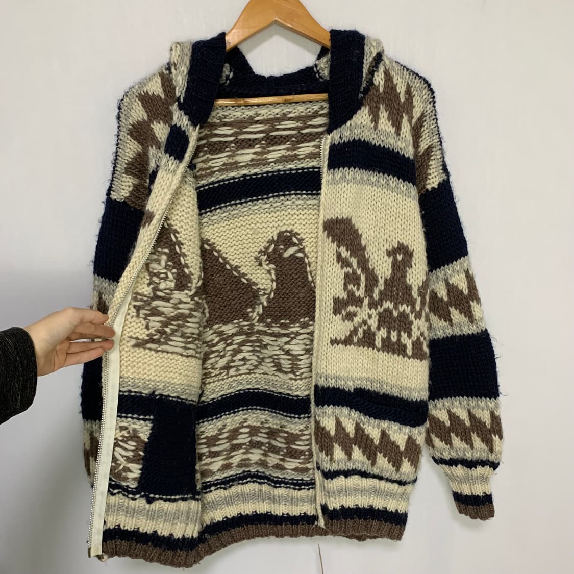 코위찬 코위챤 일본 빈티지 노르딕 패턴 니트 스웨터 집업 후드 가디건 상품이미지3