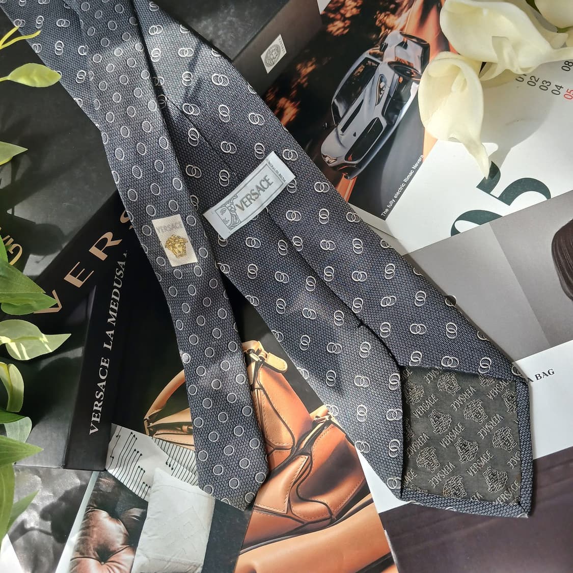 VERSACE 베르사체 실크 그레이 패턴 넥타이 9cm A등급 G8 상품이미지3