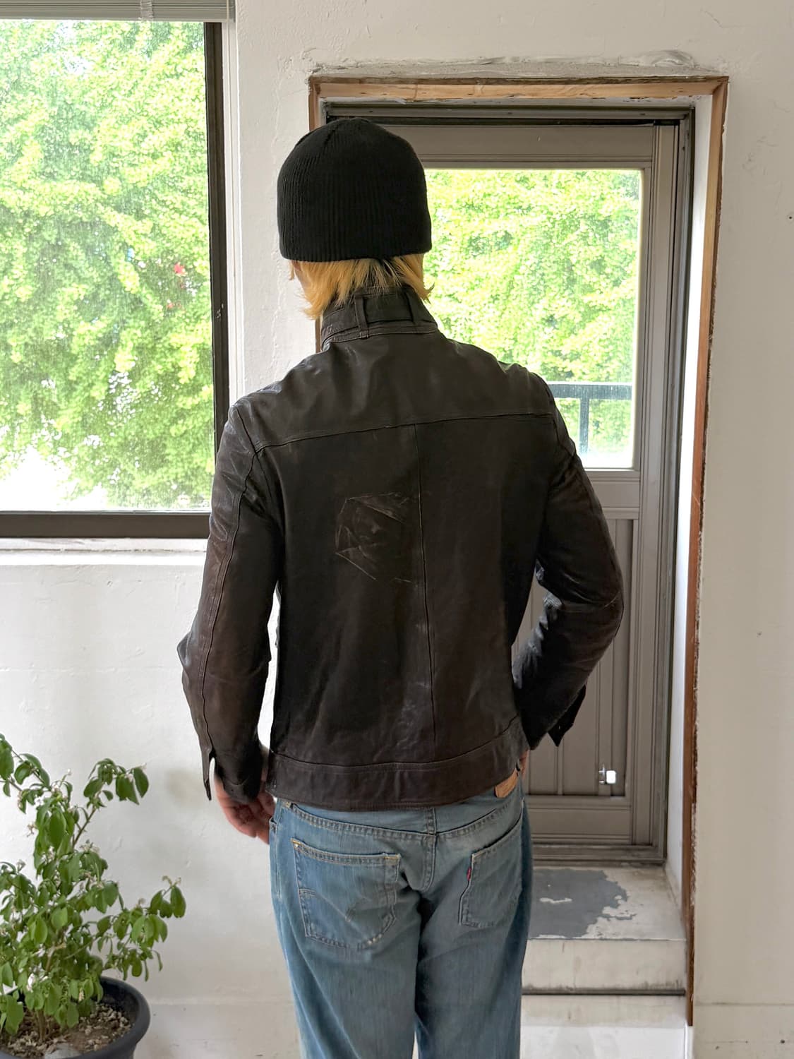 슬림 하이넥 레더 자켓 상품이미지6