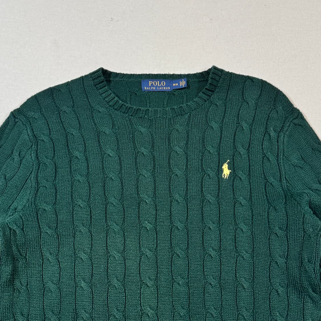M) 폴로 랄프로렌 코튼 케이블 꽈배기 라운드넥 니트 그린 상품이미지3
