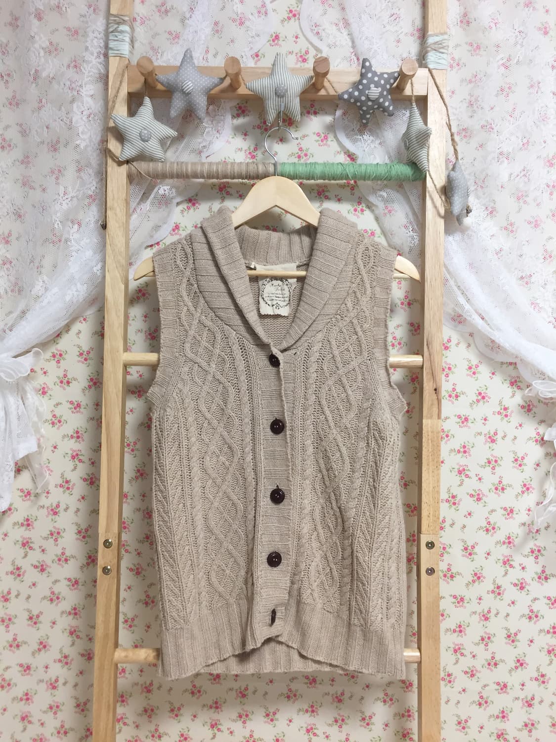 빈티지 모리걸 우드버튼 니트 베스트 상품이미지2