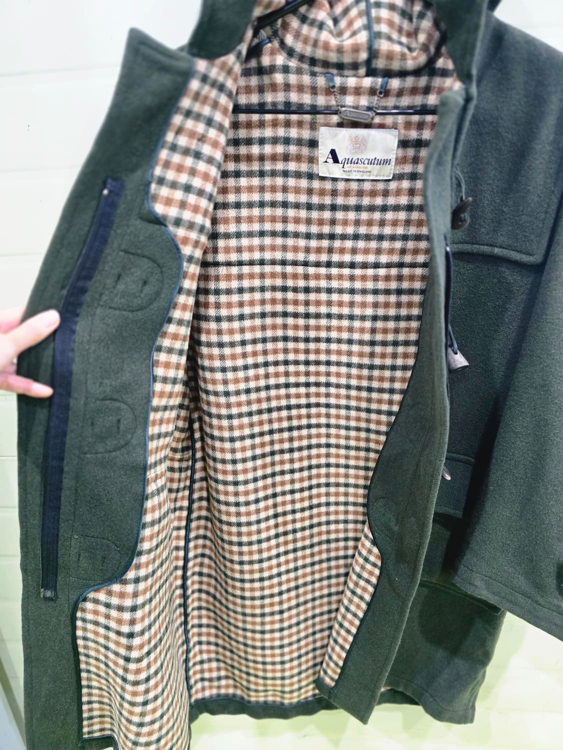 Aquascutum 후드 떡볶이 코트 다크 그린 상품이미지10