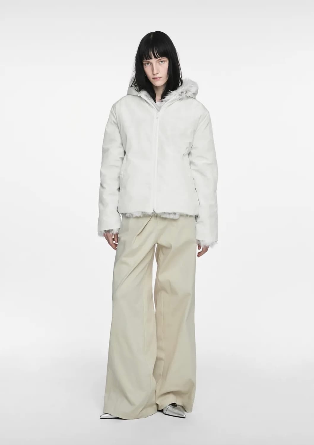 나체 리버시블 후디 폭스 퍼 자켓 크림 상품이미지4