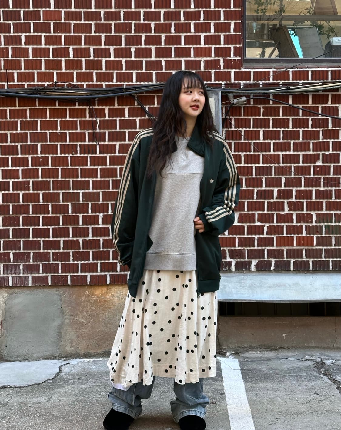 메종마르지엘라 맨투맨 도트 스커트 연청 데님 팬츠 코디세트 상품이미지1