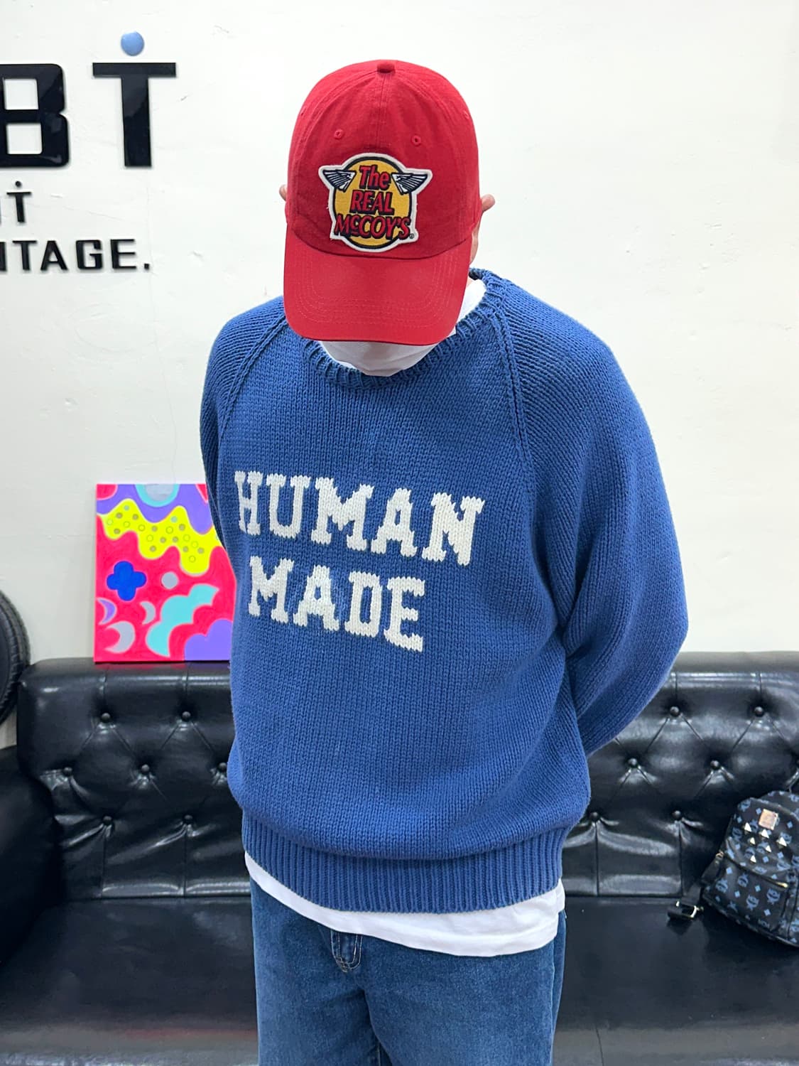 휴먼 메이드 래빗 래글런 니트 스웨터 블루 XL 상품이미지2