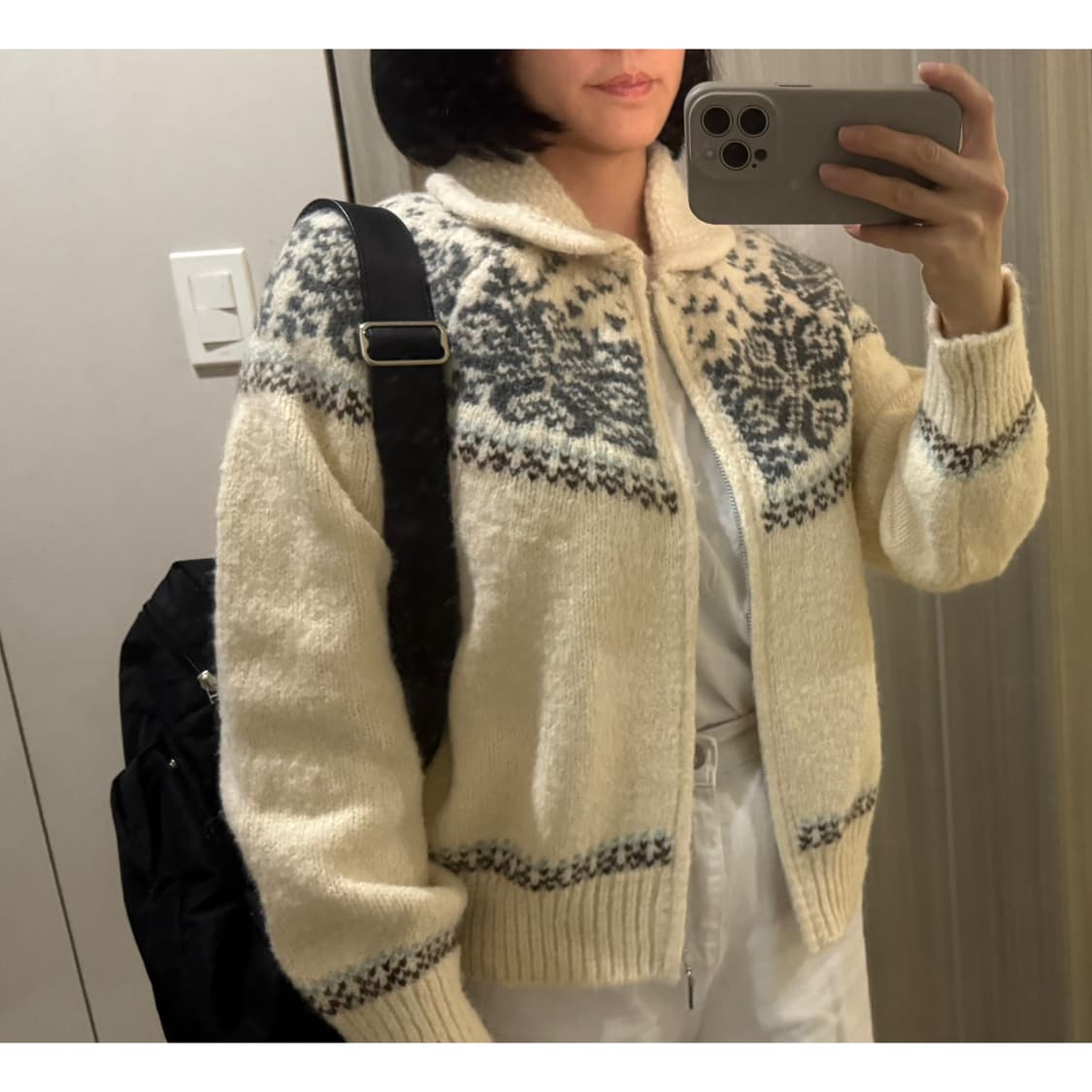 노르딕 패턴 울 니트 가디건 화이트  상품이미지3