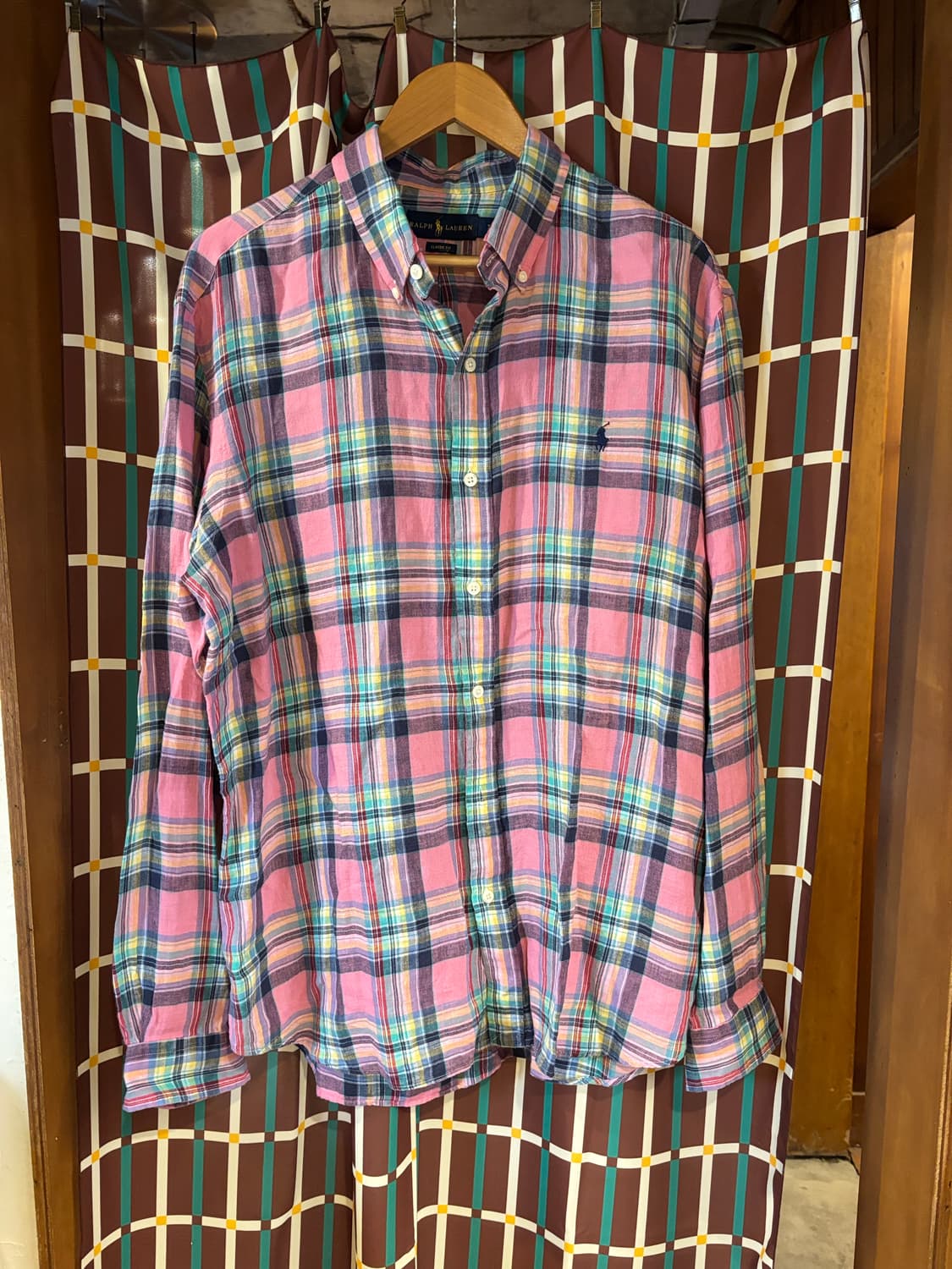 폴로 랄프로렌 핑크 체크 린넨셔츠 상품이미지1