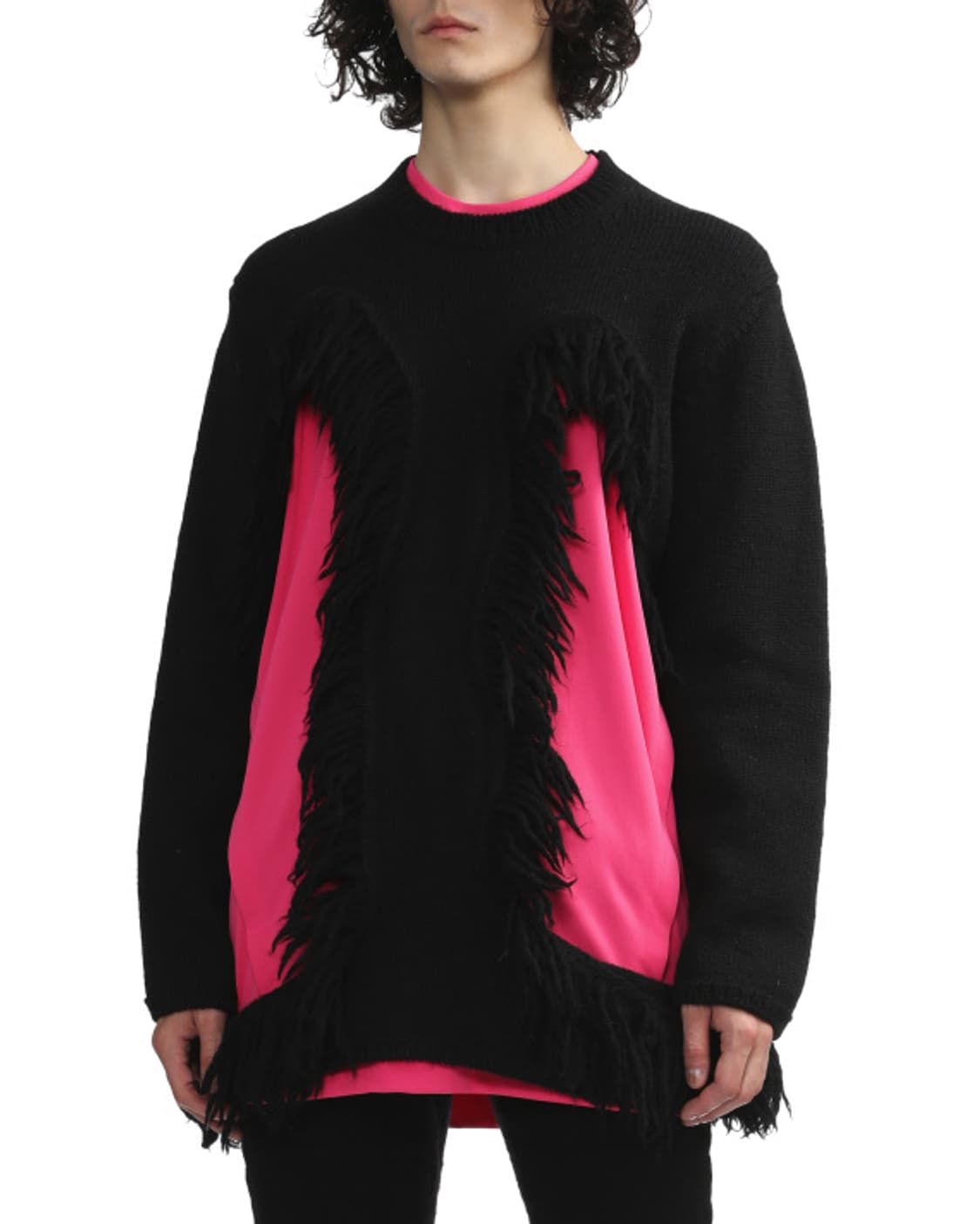 꼼데가르송 옴므플러스 하드데미지 프린지 블랙니트 L/XL 상품이미지2