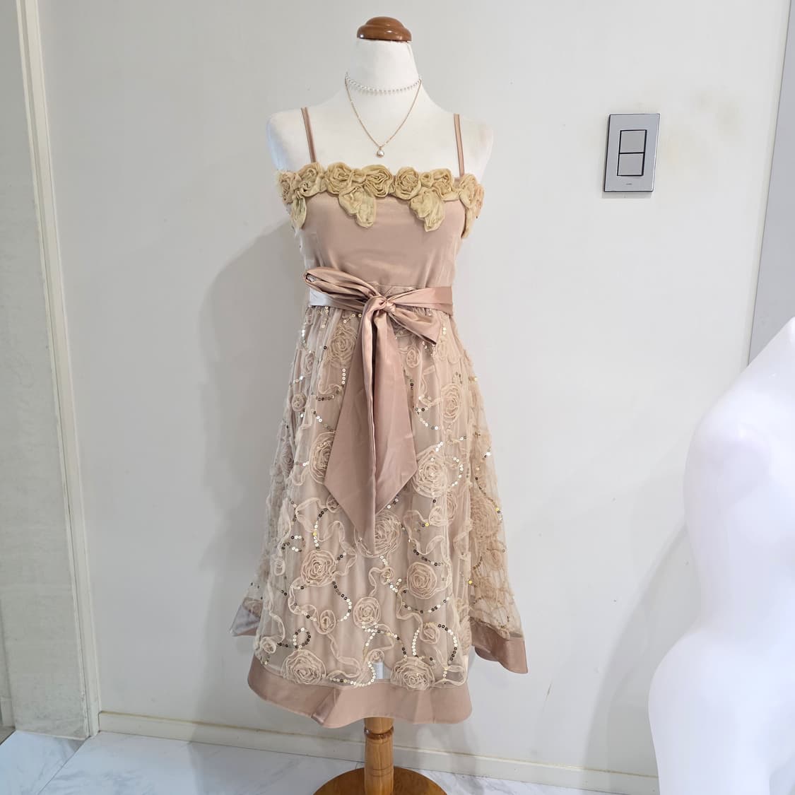 일본빈티지)로맨틱 히메라떼갸루 플로럴 스팽클 망사리본 파티댄스연주회드레스 상품이미지1