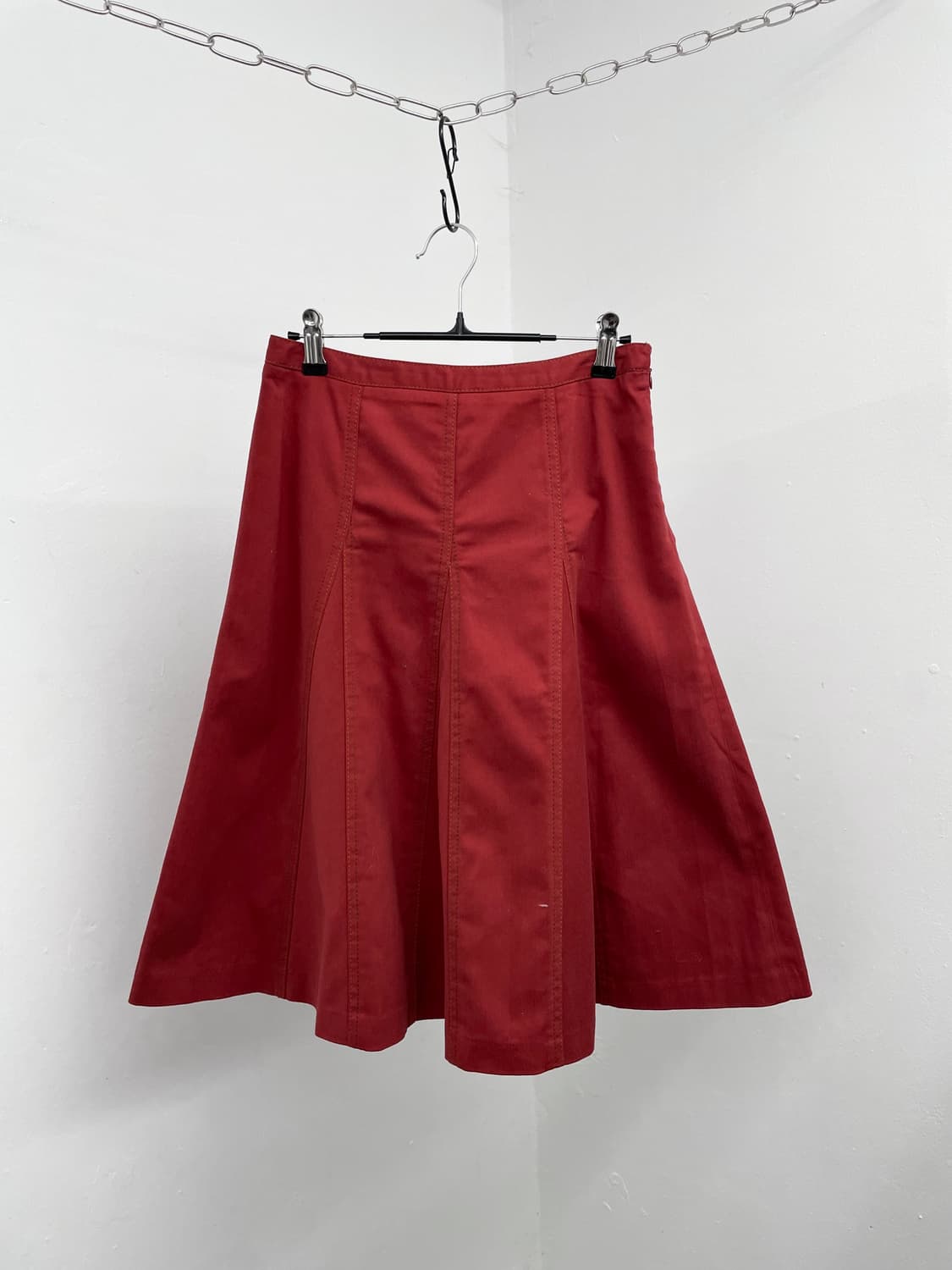 레드 절개 스티치 미디 스커트 상품이미지3