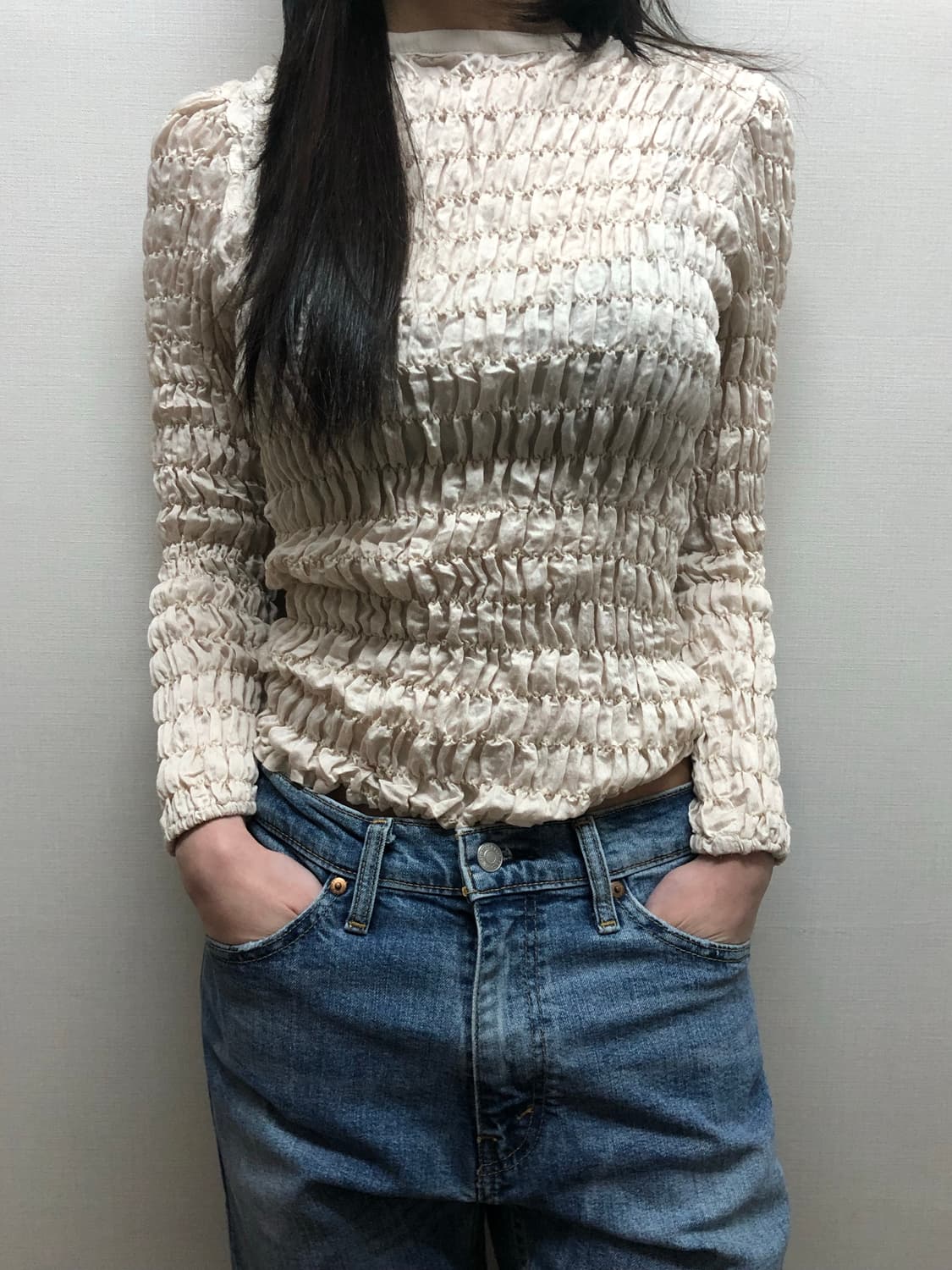 빈티지 아이보리 볼륨 텍스처 탑 상품이미지1
