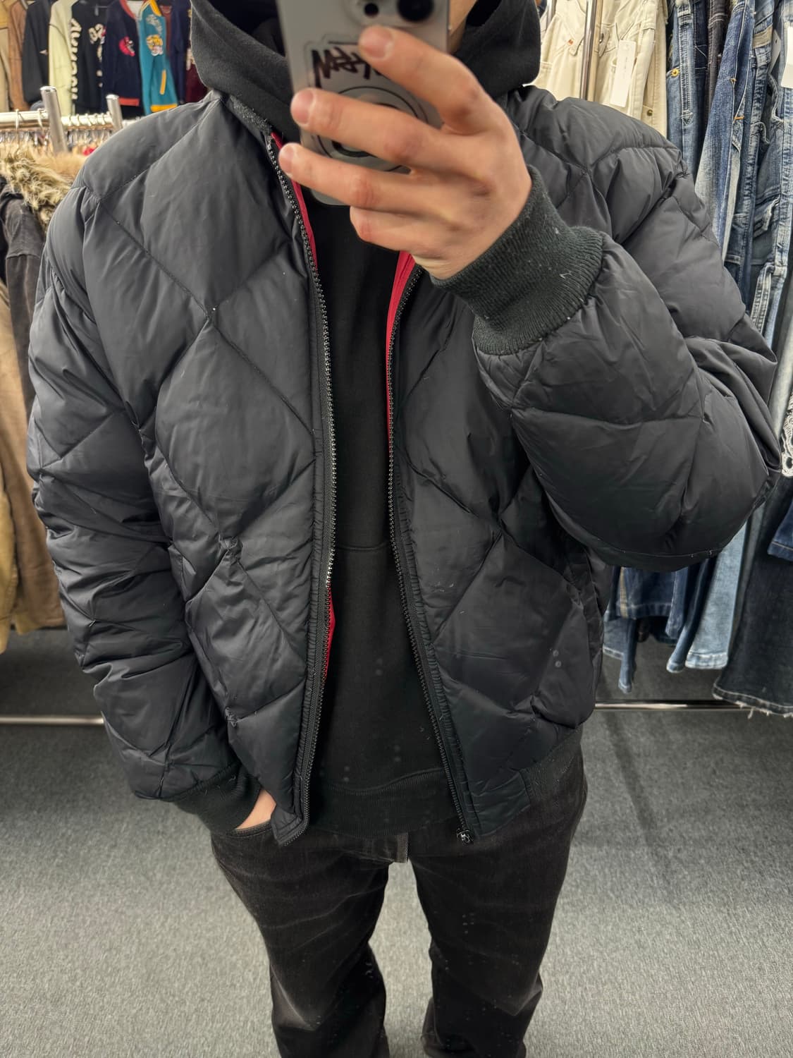 S)울리치 빈티지 다이아 패턴 퀄팅 패딩(지퍼X) 상품이미지1