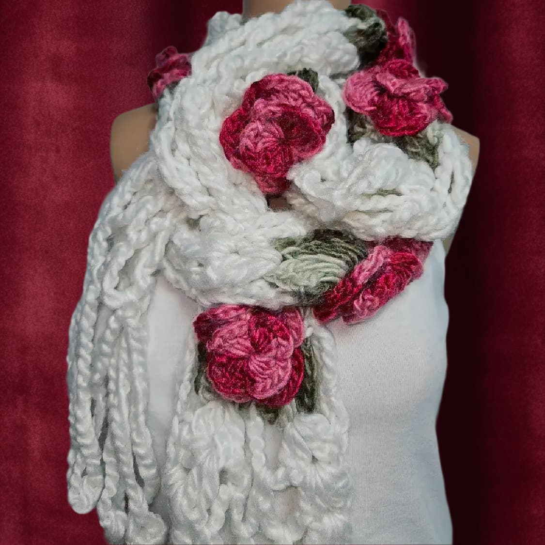 일본 빈티지 장미 뜨개 롱 머플러 Rose knitting muffler 상품이미지1