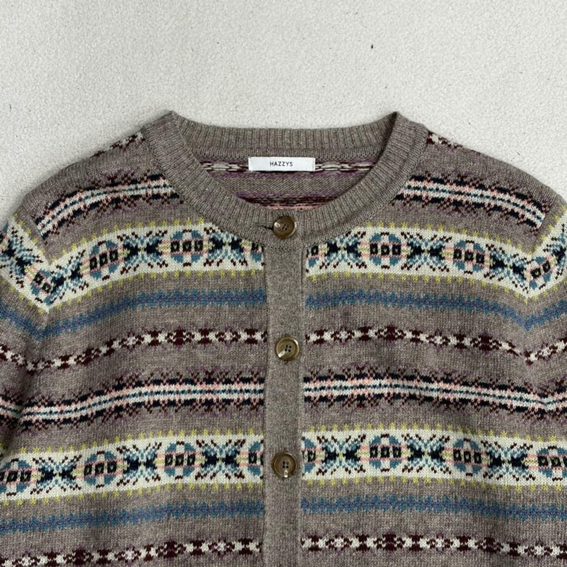 HAZZYS 패턴 울 캐시미어 가디건 90 상품이미지3