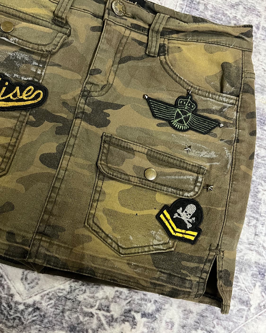 Y2K Camo Patchwork Military Mini Skirt 상품이미지3