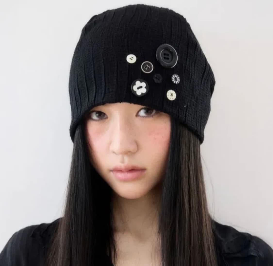 sio seoul 시오서울 버튼 포인트 비니 블랙  상품이미지1