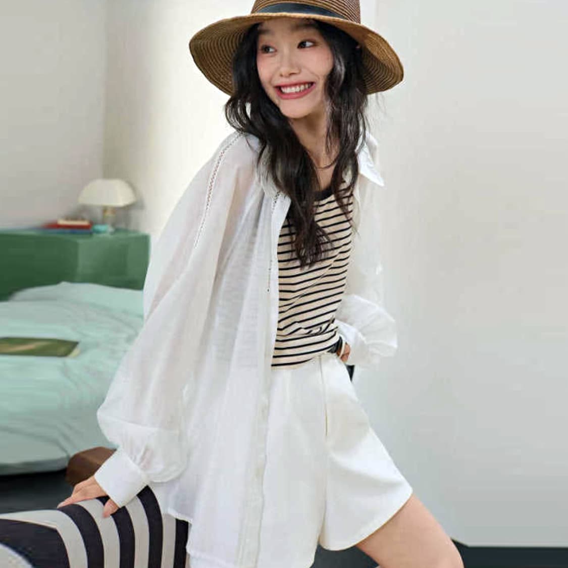 쿠오세(KUOSE) 이리디센트 오버레이 리오셀 셔츠 프리사이즈 새상품 상품이미지3