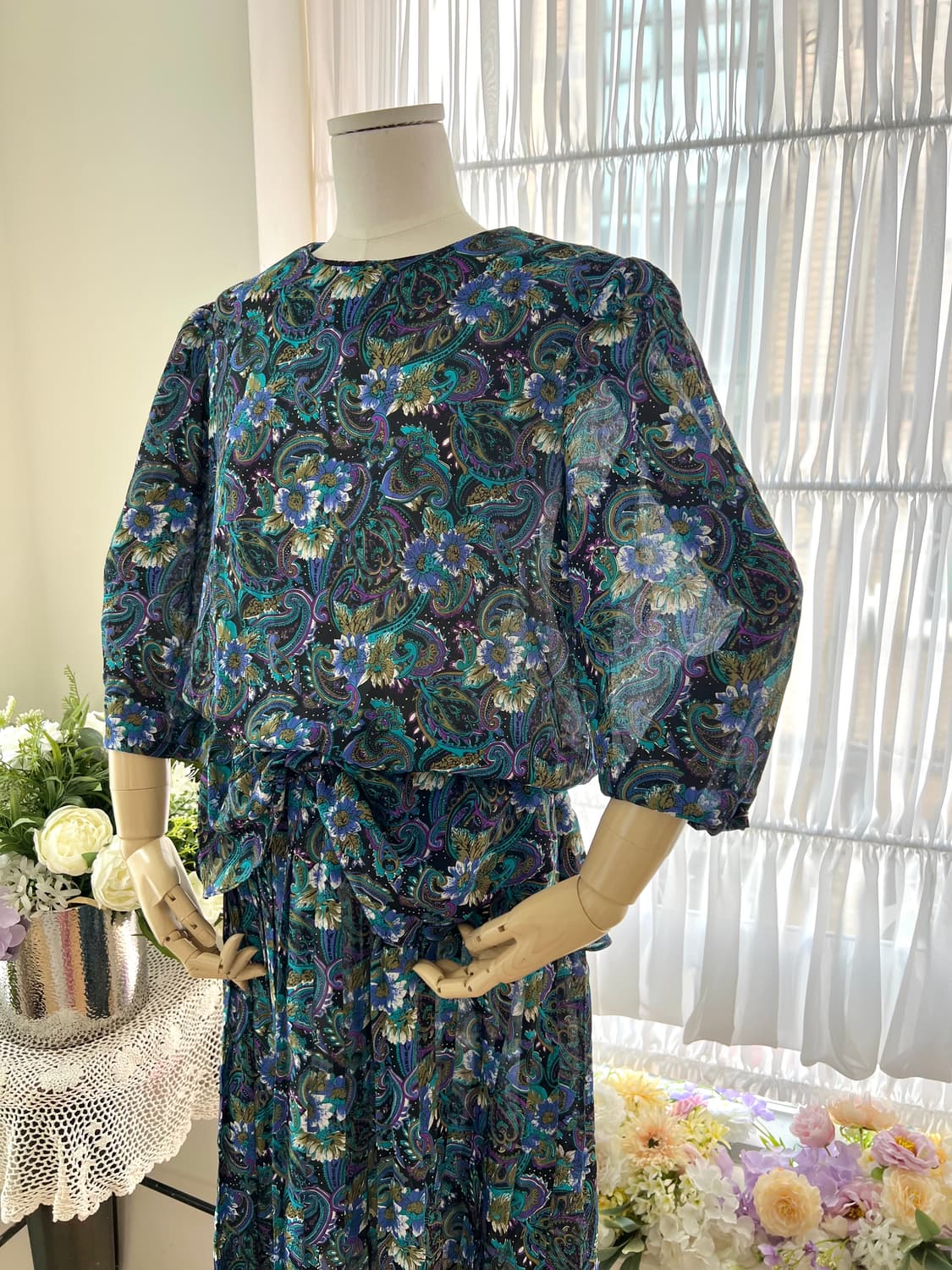 페이즐리 플라워 리본 원피스 상품이미지6