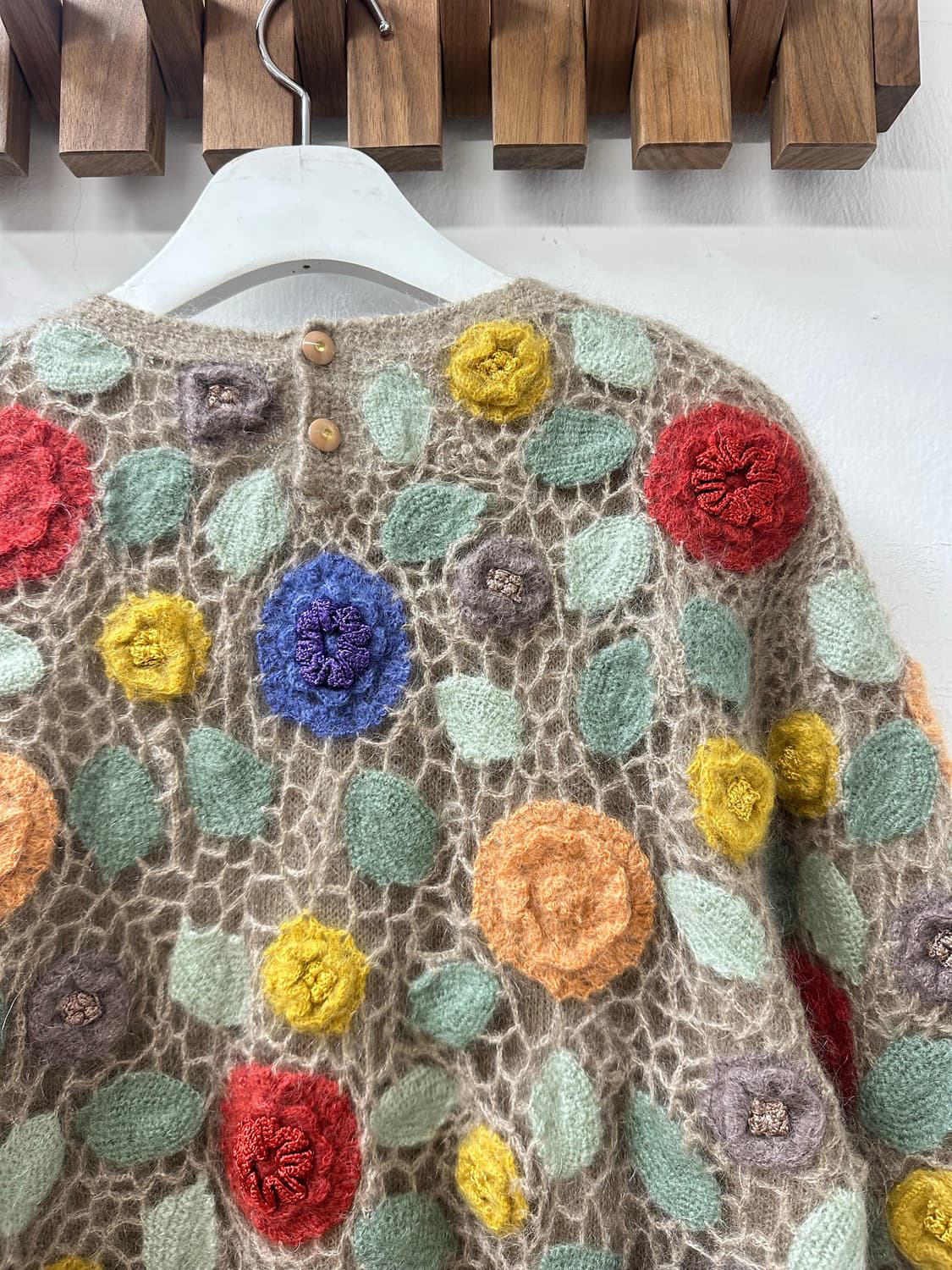 일본빈티지 울 모헤어 크로셰 멀티 컬러 플라워 자수 스웨터 니트  상품이미지5