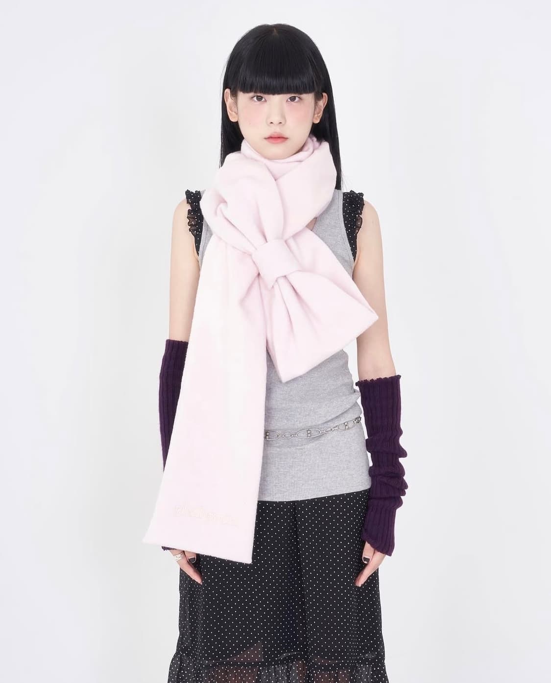 핀쿠노마루 리본 머플러 페일핑크 상품이미지1