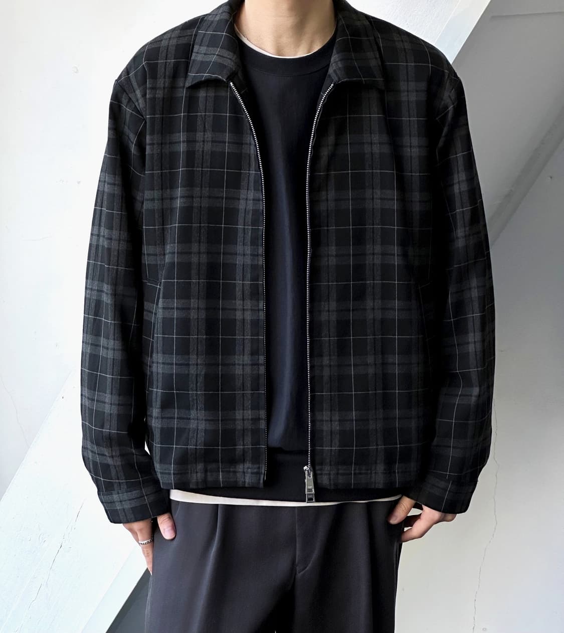 2way zip wool like design check blouson 상품이미지7