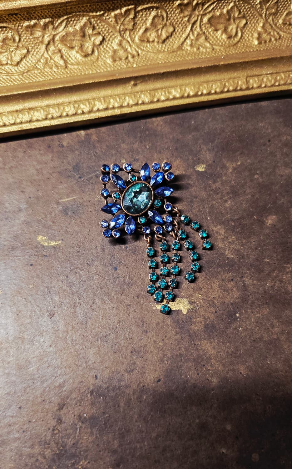 (90s) 오리지널 빈티지 브로치 블루 앤 그린 드롭 상품이미지3