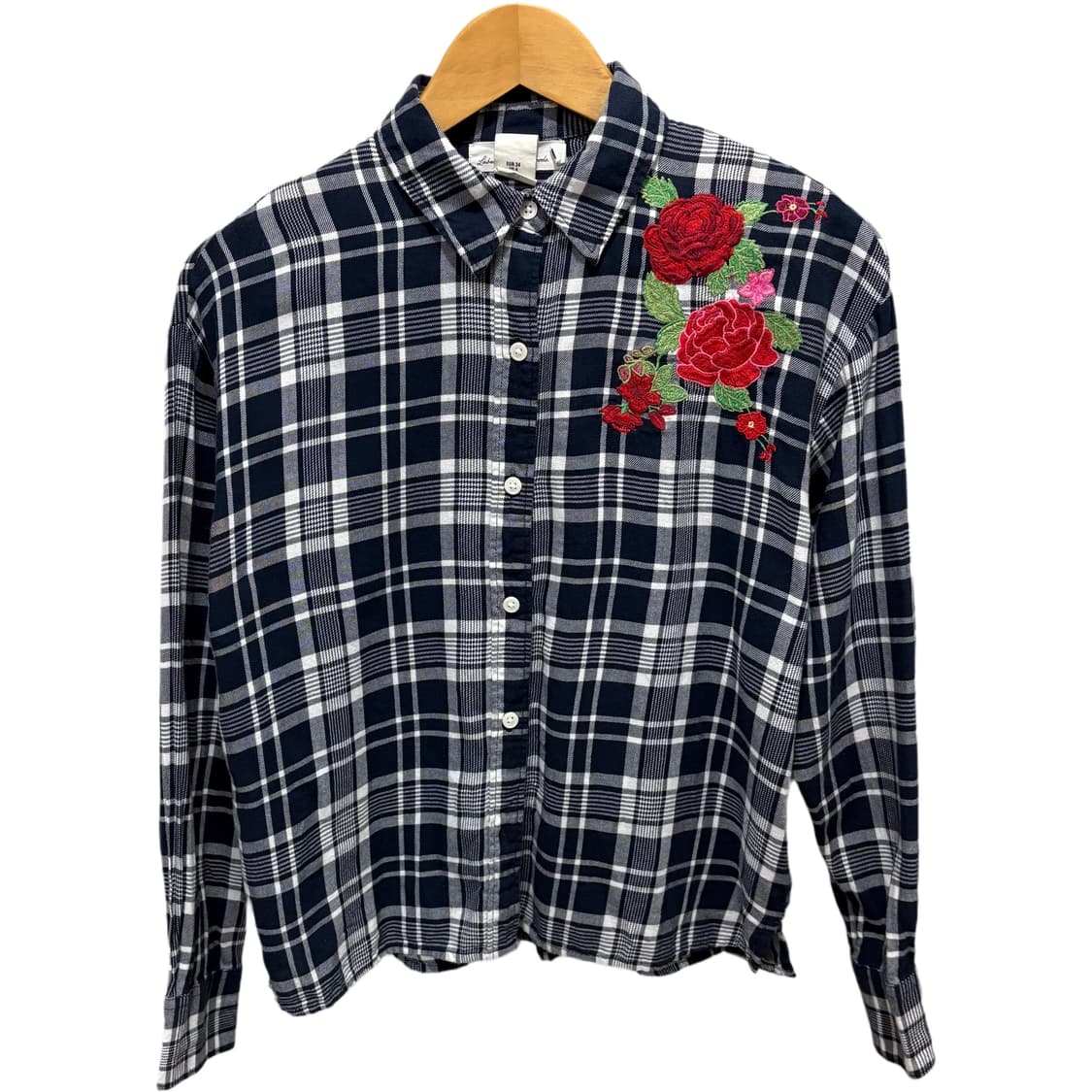 빈티지 H&M 네이비 로즈 체크 남방 셔츠 상품이미지4