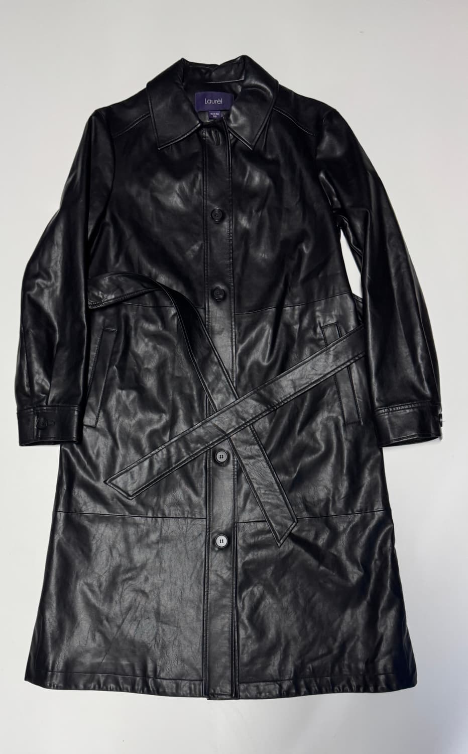 여성 Laurel 미니멀 벨티드 합성 가죽 코트 55 블랙 빈티지 상품이미지1