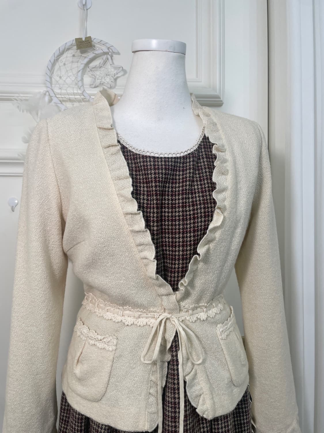 FRANCO FERRARO ivory tweed lace trim bow 상품이미지7