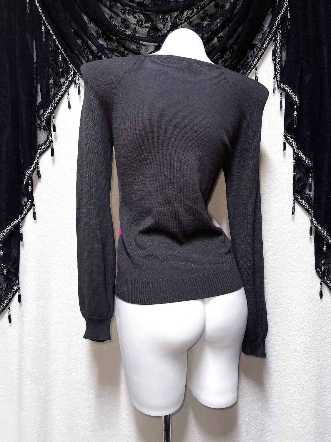 로맨틱갸루 큐빅비즈 아가일 체크 니트 로걀탑 라떼 너드 핀터 프레피 상품이미지6