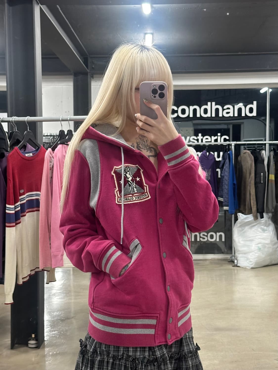 히스테릭 글래머 핑크 배색 후드 집업 상품이미지1