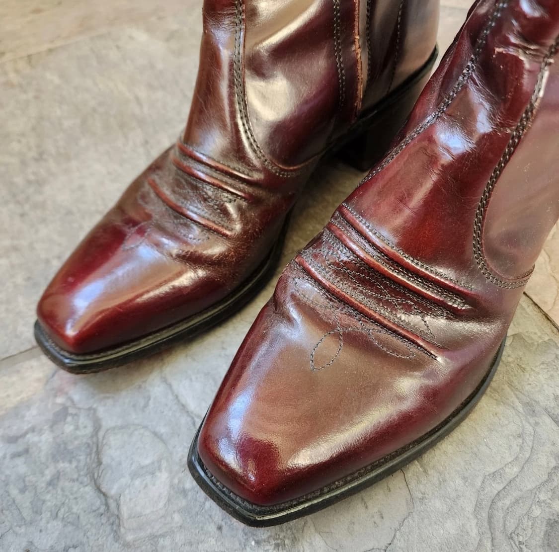 Sears 웨스턴 스퀘어토 집업 버건디 레더 숏부츠 9D 상품이미지2