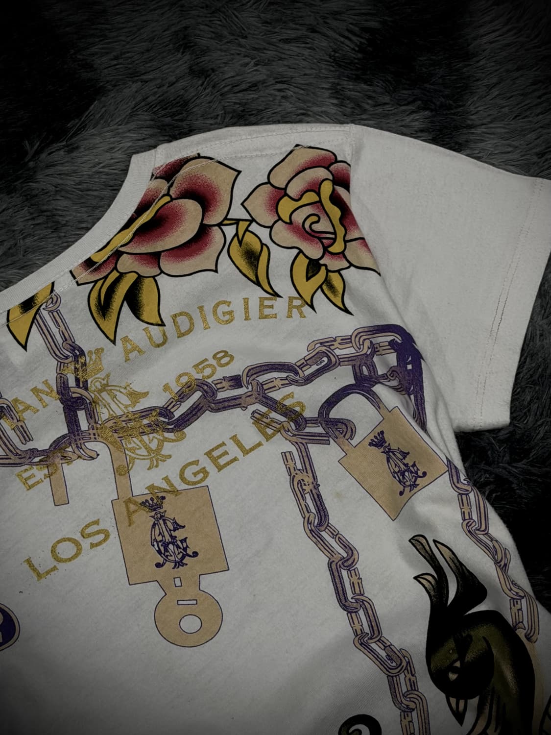 Christian Audigier 피콕 & 로즈 그래픽 반팔 티셔츠 상품이미지9