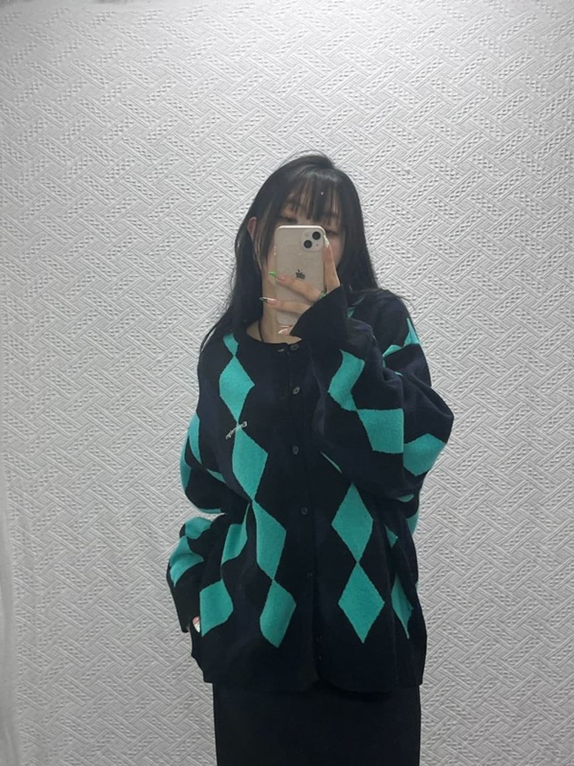 MMLG 빈티지 유니크 키치 민트 아가일 울 가디건 L C08892 상품이미지2