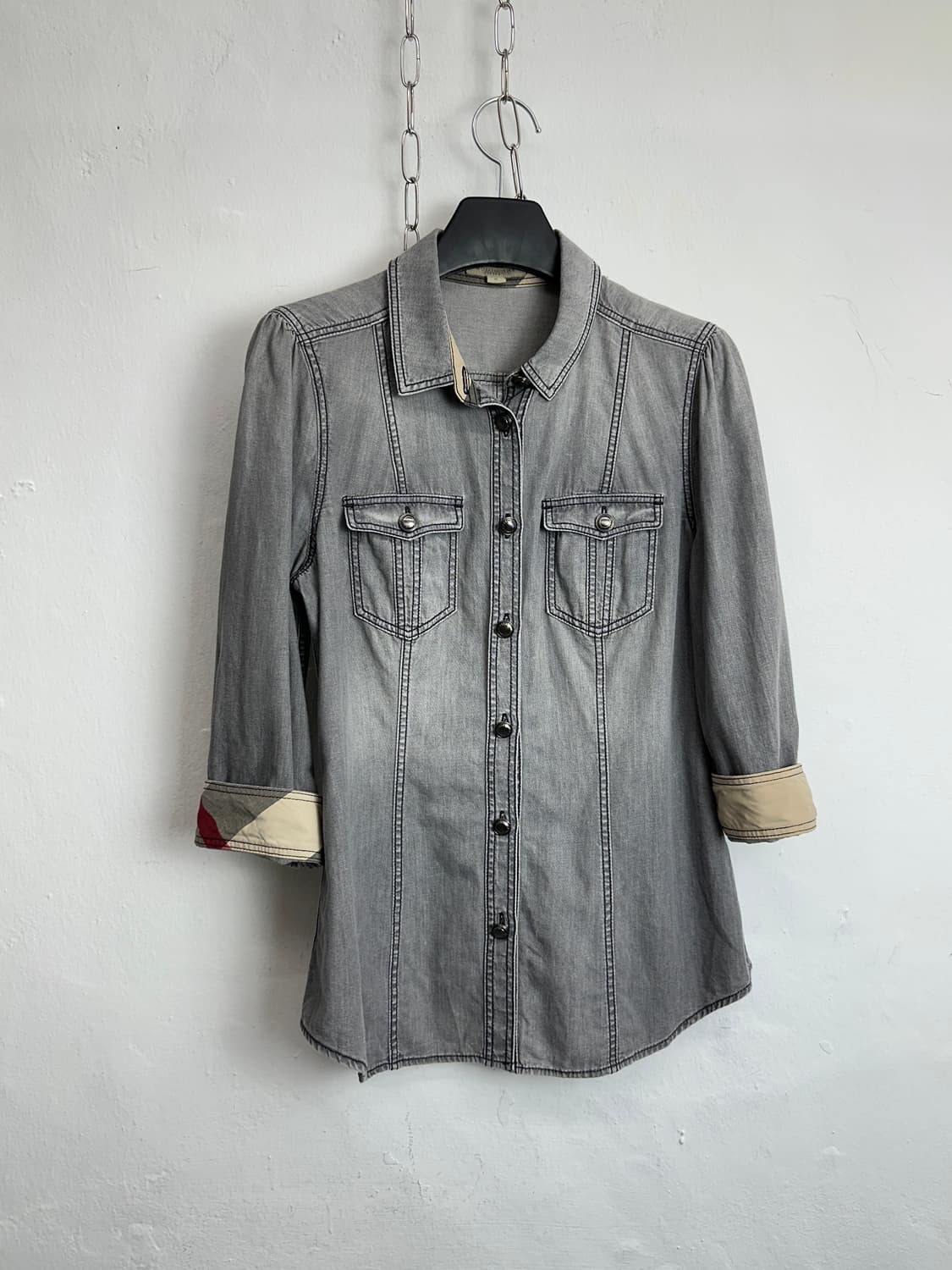 Burberry Nova Check Cuffed Grey Denim Sh 상품이미지4