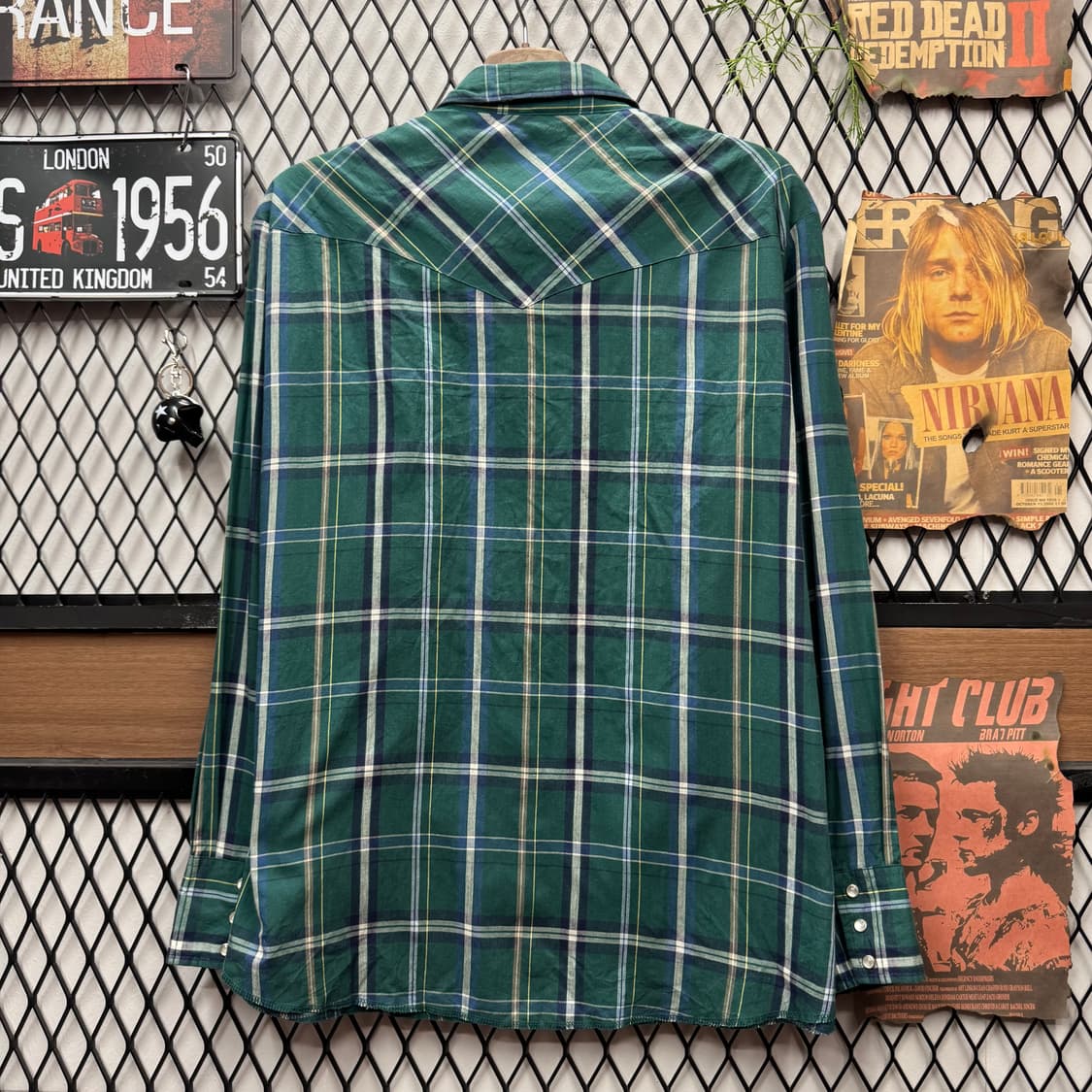 랭글러 웨스턴 체크 패턴 셔츠 전면 투포켓 포인트 그린 상품이미지2