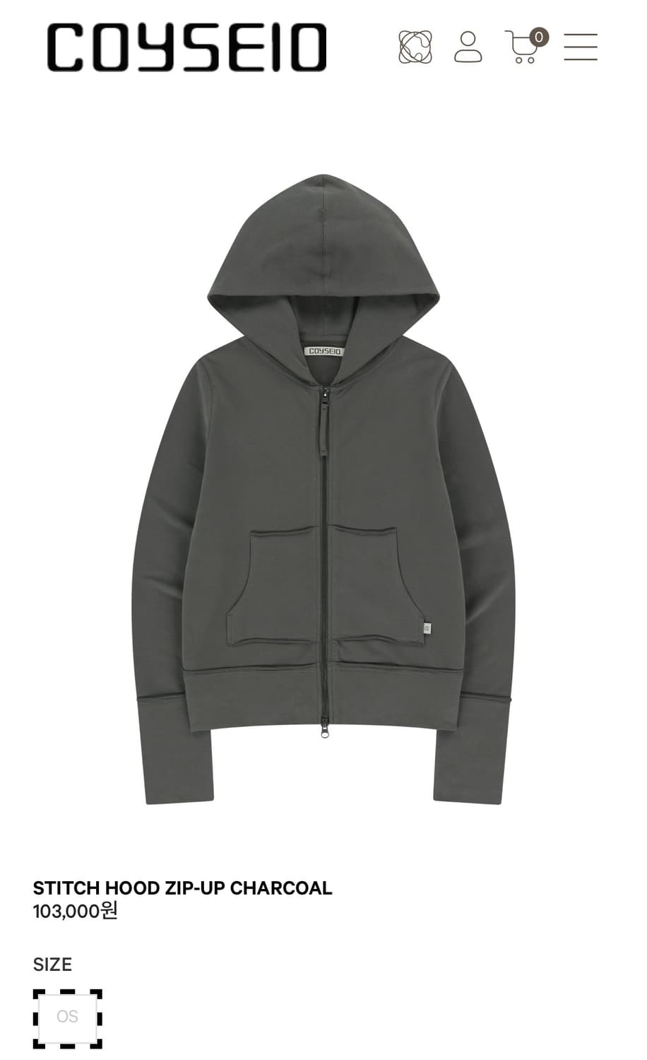 STITCH HOOD ZIP-UP CHARCOAL 상품이미지1