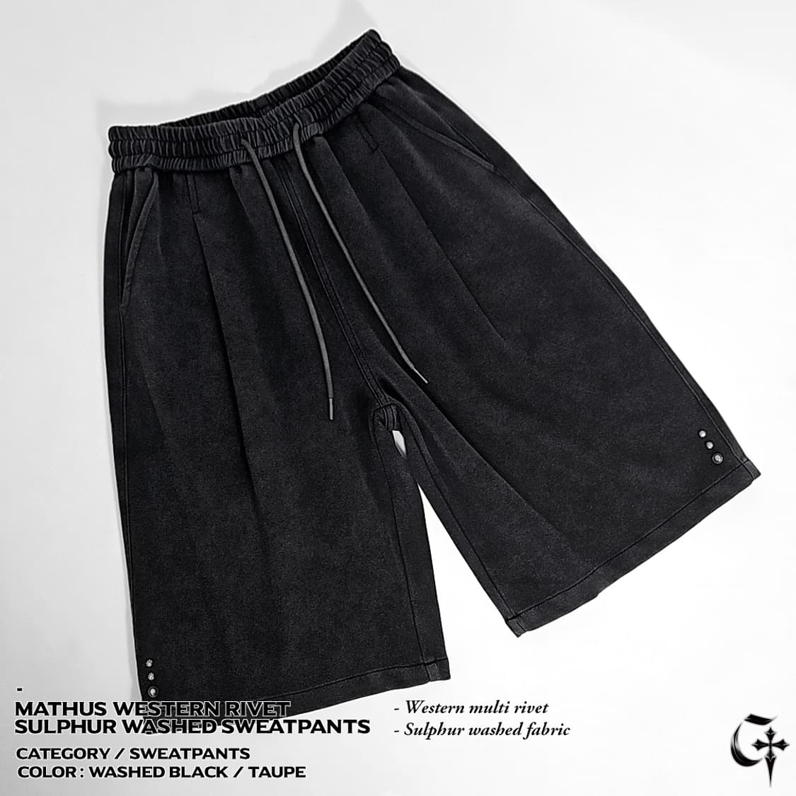 Mathus 웨스턴 리벳 설퍼 스웨트 팬츠 (washed black) 상품이미지3
