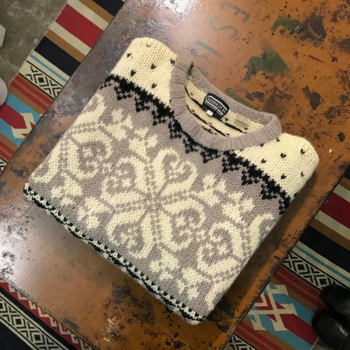 VTG 빈티지 노르딕 패턴 100% 울 스웨터 남성 120 빅사이즈 상품이미지1