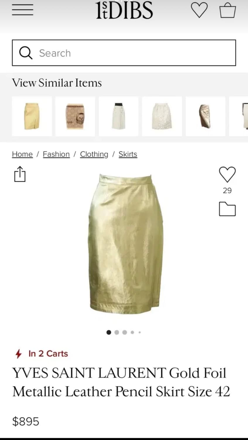 생로랑 빈티지 리얼 골드 가죽 스커트 상품이미지3