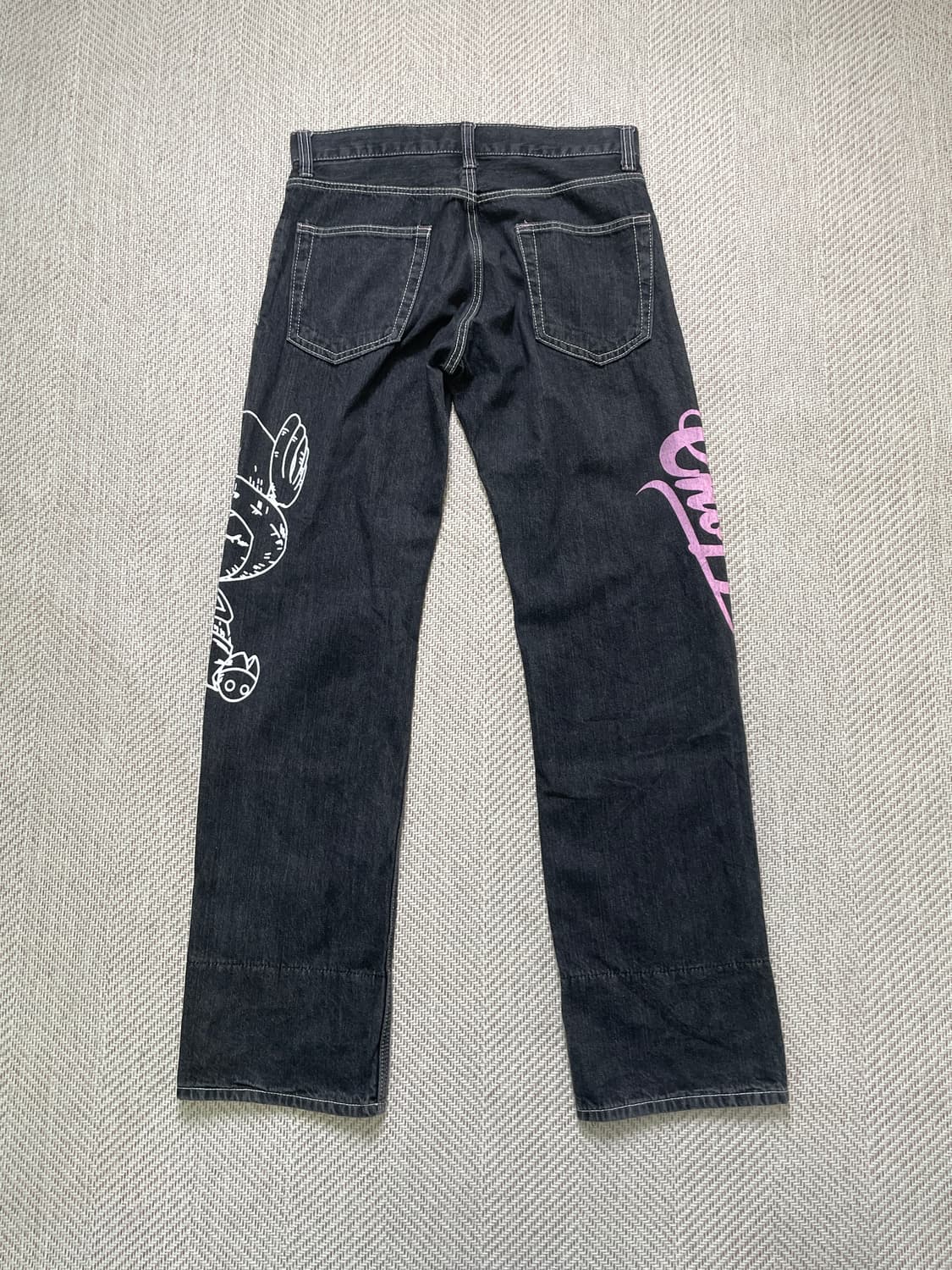 원피스 프린팅 밑단 체크 쵸파 데님 팬츠 J04092 상품이미지6