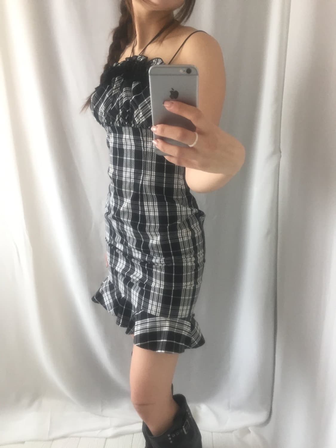 645.  black and white check slim mini dr 상품이미지9