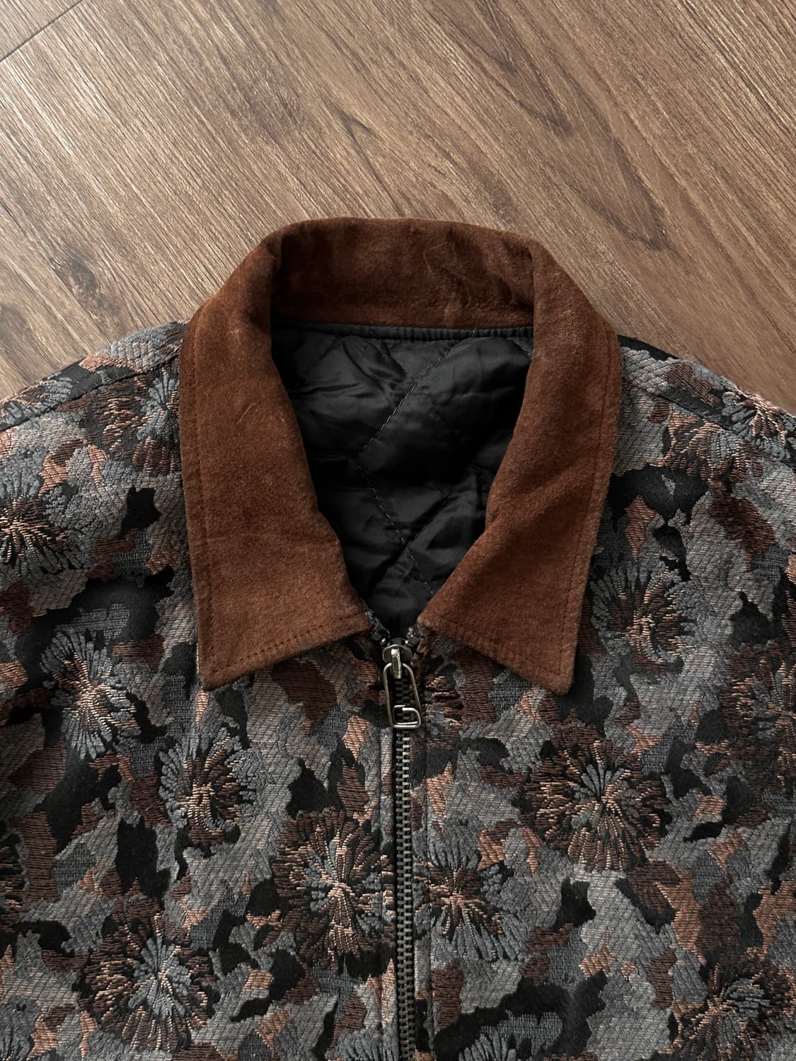 플로럴 레이스 디테일 레더 봄버 상품이미지9