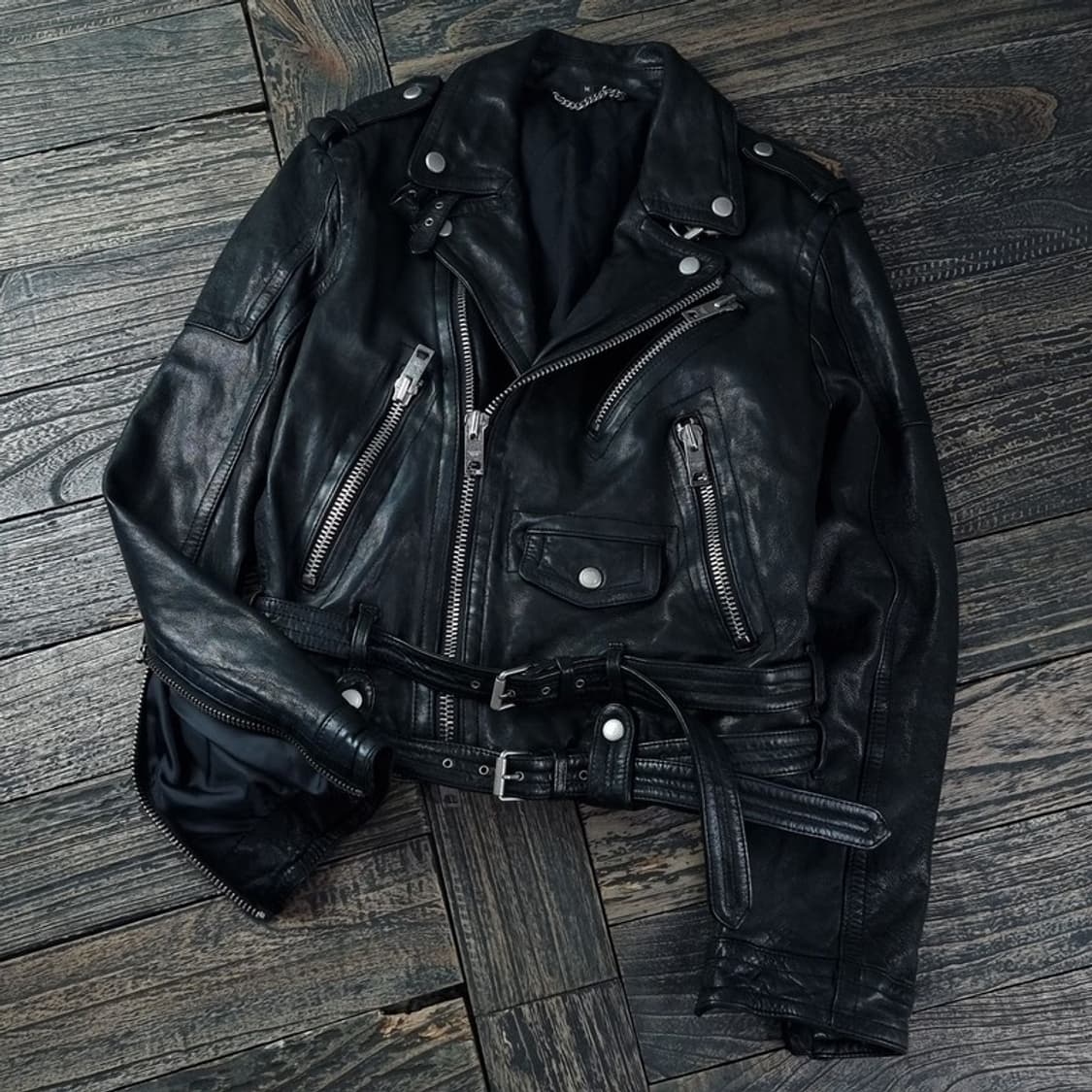 [빈티지] 고딕 펑크 리얼 램스킨 양가죽 사선 라이더 자켓 M18419 상품이미지1