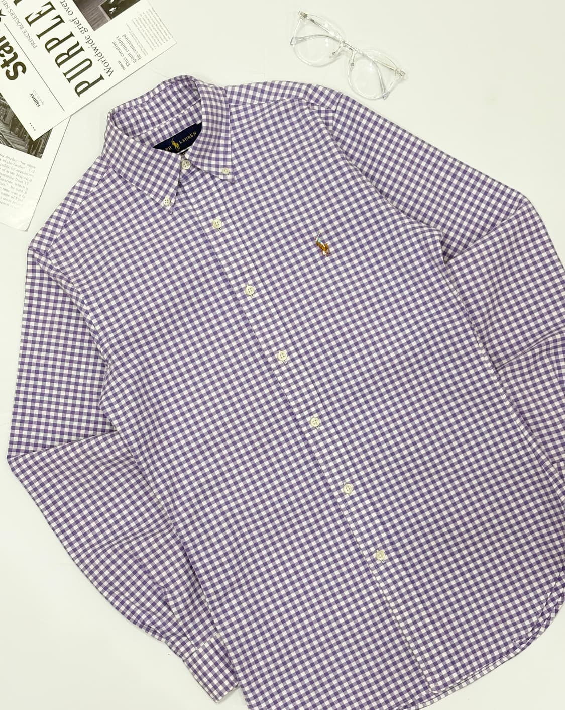 Polo 폴로랄프로렌 퍼플 깅엄 체크 셔츠 상품이미지1